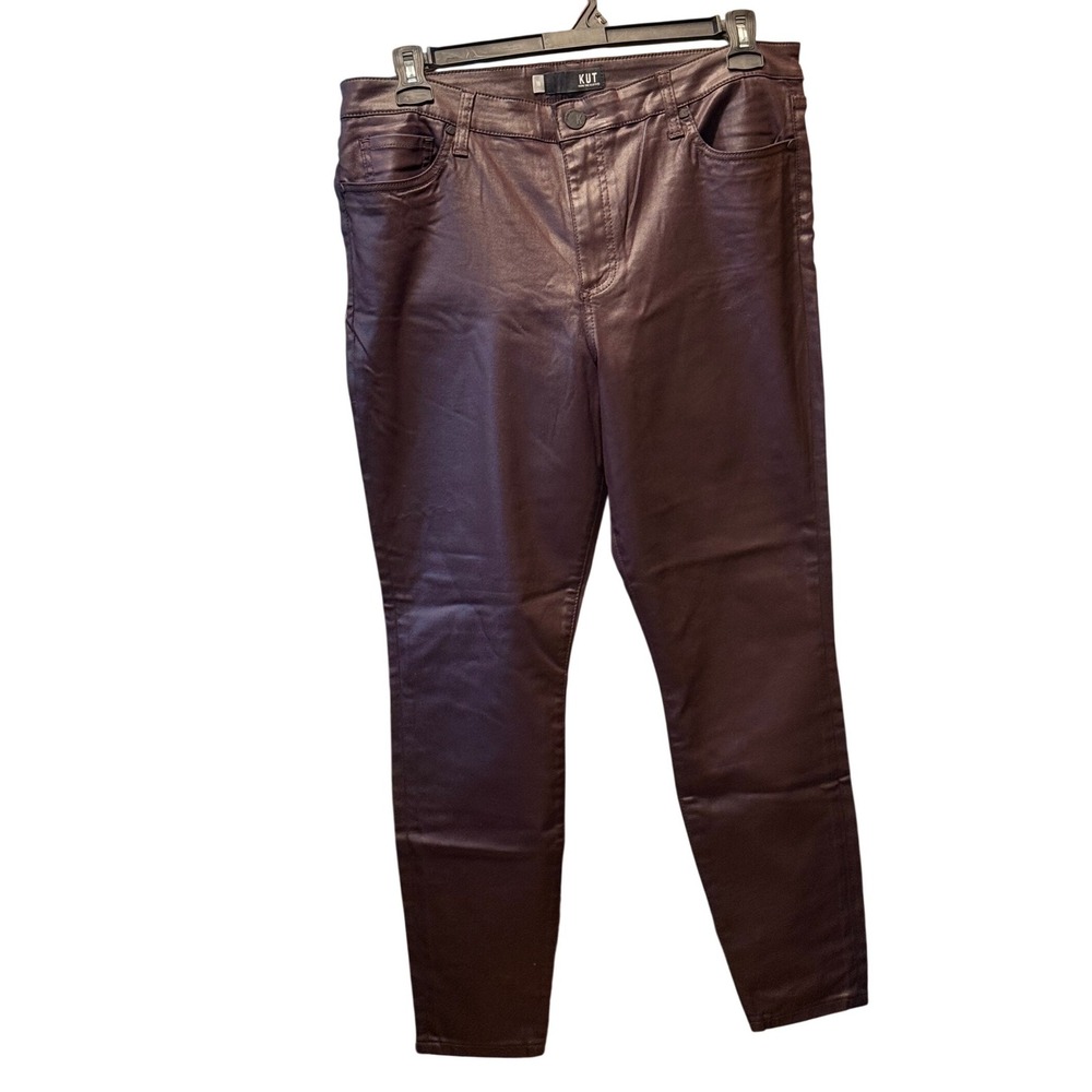 Size 16Kut from the Kloth Connie High Rise Ankle Skinny Burgundy Faux Leather
